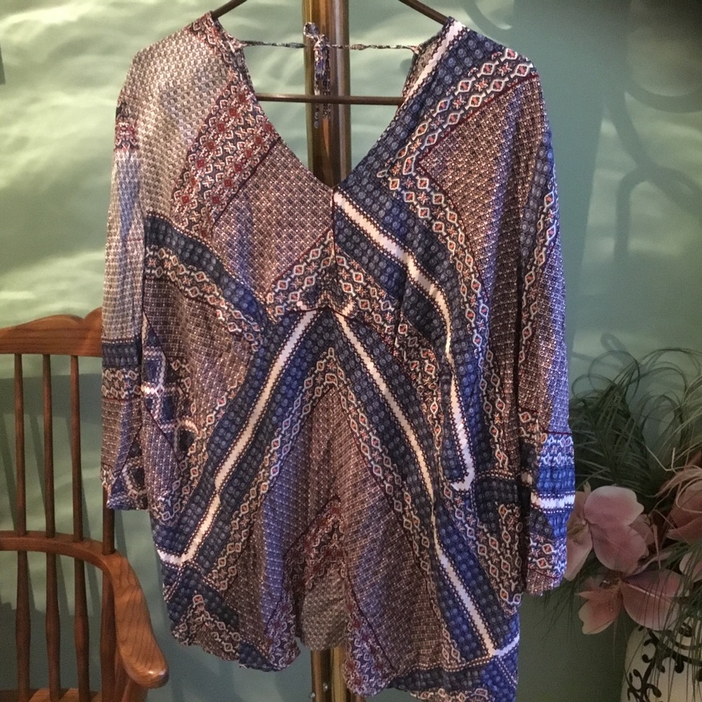 Ladies Boho Style Patchwork Pattern Top - Size L - image 2
